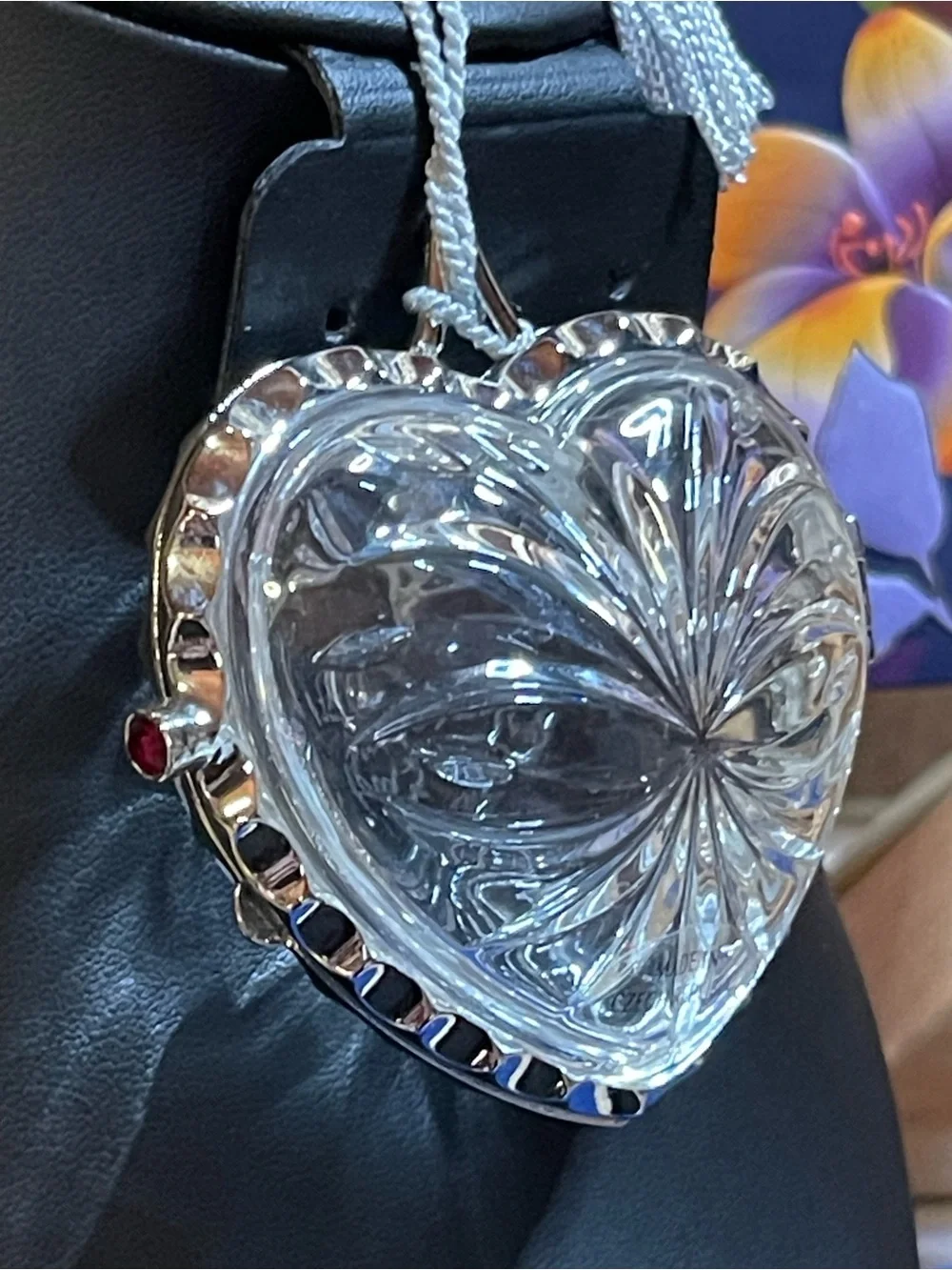 1999 Lenox Lead Crystal Ruby Heart Ornament/ Silver- Plated Metal Trim / 133g